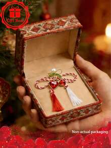 1pc Handmade Red & White Tassel Cherry Brooch, Comes With Gift Box, 2026 March 1st Holiday Style Accessory, Perfect For Holiday Gifts And Family Gatherings - Tassel Cherry Brooch - View 2