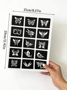 2pcs/1pc Reusable Hollow Butterfly Stencil & Various Pattern Temporary Tattoos, Suitable For DIY Glitter, Pearlescent Butterfly Stencil Tattoos, Party - Multicolor - View 7