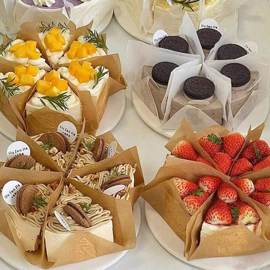 100张/套 一次性防油食品包装纸，蛋糕/面包包装纸，烘焙工具，厨房用具，厨房配件，家居厨房用品 - 棕色 - 查看 1