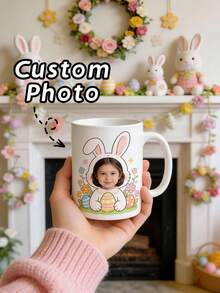 1Pc Custom Mug,Personalized Photo Bunny Love Rabbit Design,Custom Mug, Easter Gift, Perfect For Friends, Her, Animal Lovers, Valentine's Day, Coffee & Tea Time, Daily Use, Home & Office, Special Occasions - Multicolor 2 - View 2