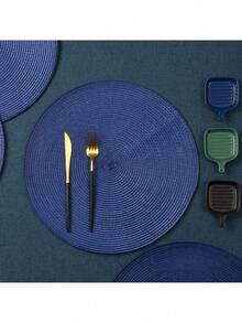 4/6 Stücke handgefertigte, marineblaue gewebte Tischsets, runde gewebte Tischsets, Hitze-Isolationsunterlagen, dekorative Matten, in mehreren Farben erhältlich, Tischmatten, knitterresistente Tischsets, geeignet für Geburtstag, Weihnachten, Einweihungsfeier, Feier, Feiertags-Party, Familientreffen und andere Anlässe. - marineblau - Übersicht 5