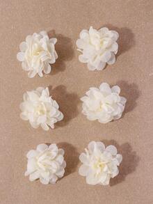 6pcs Dreamy Sweet Cute Fabric Flower Hair Clips - Beige - View 1