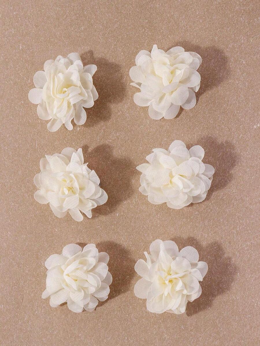 6pcs Dreamy Sweet Cute Fabric Flower Hair Clips - Beige - View 1
