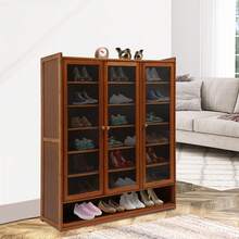 8-Tier Shoe Storage Cabinet Wood Grain Bamboo Shoe Console With Doors, Entryway Hidden Shoe Shelving ,Free Standing Shoe Organizer - 查看 8