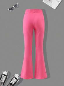 2 Stücke/Set Mädchen Leoparden Muster Schleife Blumen Rundhals Kurzarm T-Shirt + Hose, Lässig Sommer Haus- & Outdoor-Bekleidung - Heißes Pink - Übersicht 6