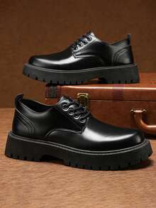 男士黑色正装商务休闲皮鞋，百搭时尚正装鞋，适合工作、婚礼等场合，系带乐福鞋，春秋季款 - 黑色 - 查看 5