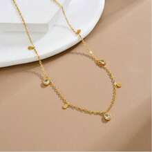 1 Pc Teardrop Rhinestone Titanium Steel Necklace For Women, Featuring A Sparkling Water Drop Pendant With 18K Gold-Tone Finish And A Delicate Collarbone Chain Design, Creating A Bright And Elegant Look Perfect For Daily Wear Or Special Occasions - Multicolor - View 5