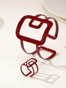 Metal Leopard Print Geometric Bracelet And Adjustable Ring Set, Exaggerated & Personalized Style For Women - Leopard - View 7