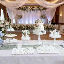 Wedding Party Essentials,8pcs Dessert Table Display Set: Romantic Golden Round Cake Stand & Cupcake Tower For Birthday Parties, Weddings & Baby Showers, Gold/Cream White - 白色 - 查看 1