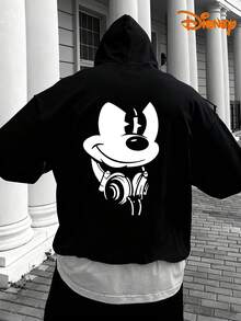 Disney Men's Casual Hoodie, Mickey Headphones Print, Minimalist Music Design, Relaxed Fit, Perfect For Music & Disney Fans - màu đen - Xem 3
