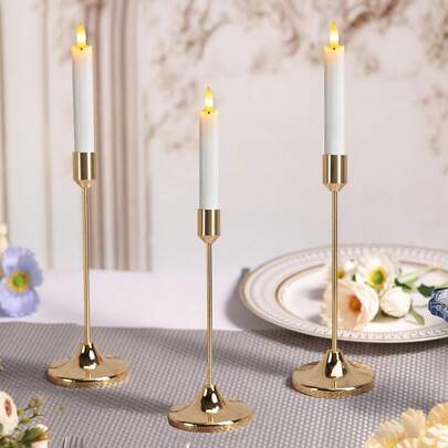 Juego de 3/6/1 Portavelas de metal dorado en estilo europeo romántico, decoración del hogar para cena a la luz de las velas, decoración de boda, adecuado para Ramadán, Navidad, Halloween, Acción de Gracias, boda, fiesta, decoración de hotel, duradero y fácil de montar (velas no incluidas)