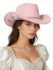 1pc Luxury Rhinestone Star Western Cowboy Hat, Bridal Wedding Photo Shoot Party Fashion Headwear - Multicolor - View 7