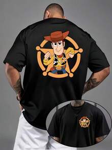 Authorized By Disney, 2026 New Disney Toy Story Printed T-Shirts Before And After Sheriff Woody, Mickey Family T-Shirts, Short-Sleeved Round Necks, Birthday Gifts, Ordinary Version Of Daily Commuter Men's Birthday Party Basic Shirts, Gifts From Disney Fans. - 黑色 - 查看 1
