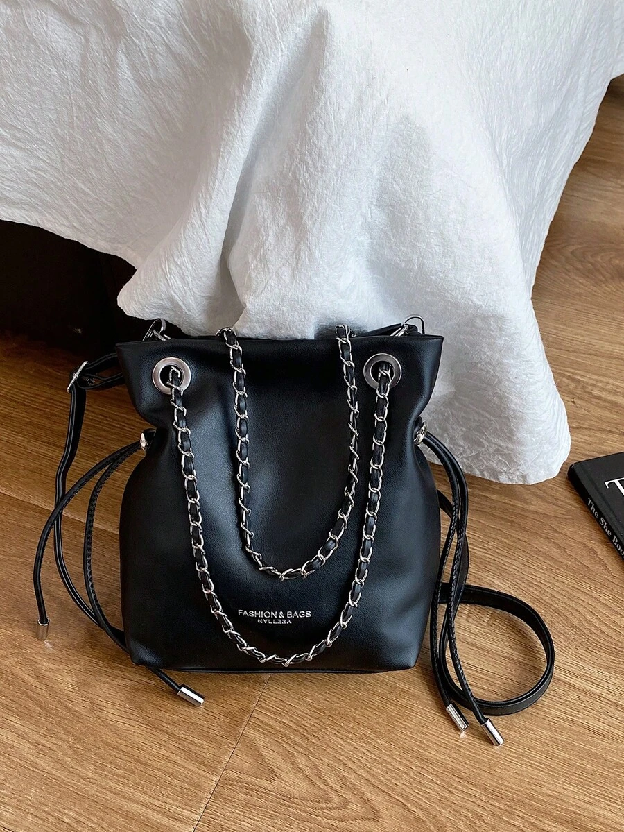 Minimalist Chain Bucket Handbag, New Personalized Shoulder Crossbody Bag For Women - Black - View 1