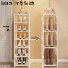 1 pieza Estantería vertical estrecha de 8 niveles, material de plástico, gabinete de zapatos autoportante con estantes, adecuado para la entrada, el armario, el dormitorio - Blanco - Ver 2