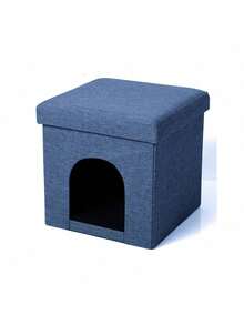 Casa Cama para Mascotas Tipo Cueva 38x38x38 cm con Cojín Acolchado, Cubo Plegable Multifuncional 2 en 1, Refugio Cómodo para Perros y Gatos - Azul Marino - Ver 5