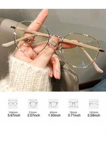 1副多边形圆形镜框眼镜 - 杏色 - 查看 3