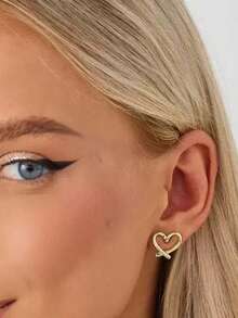 无痛蚊香夹式耳环，无需耳洞，简约百搭，通勤必备，温柔心形耳环，女士款 - 金色 - 查看 3