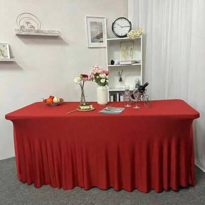 1 pieza Mantel de spandex blanco, adecuado para mesas de comedor rectangulares, resistente a las arrugas y lavable, cubierta de mesa de jardín elástica, mantel de spandex universal para bodas, banquetes, fiestas, estilo Ins de lujo, falda de mesa elástica blanca, mantel para banquetes de hotel, cumpleaños, conferencias