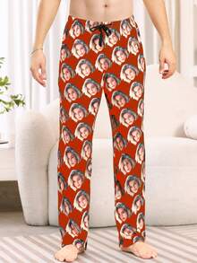 Customized Face Print Men's Pajama Pants, Soft & Comfortable Fabric, Unique Gift For Him - Friend/Partner/Lover, Party/Birthday/Christmas - Red - View 5