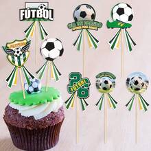 6 pièces/24 pièces Décorations de gâteau thème football, décorations de cupcakes en forme de football, ensemble de décorations de gâteau d'anniversaire thème sportif - multicolore - Voir 5