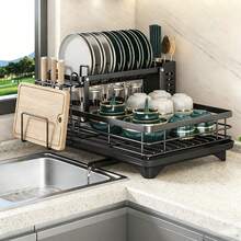 Heavy Duty Carbon Steel Kitchen Countertop Dish Drying Rack With Drain Pipe, High Capacity For Plates, Bowls, Cups & Cutting Boards, Moisture-Proof And Rust-Resistant, Keeps Kitchen Counter Tidy - Multicolor - View 15