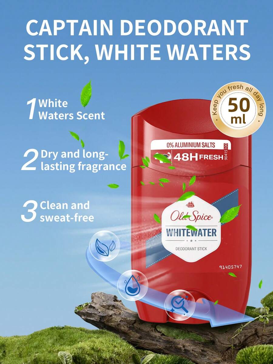 Old Spice Whitewater 男士除臭膏 1 瓶 50ml 清爽水生青檸木質調 48 小時長效清新 無鋁 無白跡 腋下固體除臭膏 適合日常運動男士護理 - 50ml 白色水域 - 查看 1