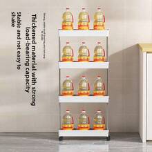 Multifunctional White Sliding Storage Rack Trolley, Hollow Draining Multi-Layer Ultra-Thin Storage Trolley, Slim Storage Trolley, Rolling Storage Trolley, Narrow Shelving Unit, Bathroom Storage Rack, Mobile Storage Rack For Kitchen, Bathroom, Laundry Room, Space-Saving Storage Rack, Multi-Tier Floor-Standing Shelving Unit, Suitable For Kitchen, Laundry Room And Other Narrow Spaces - Multicolor - View 7