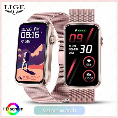 LIGE全新智能手表，拥有100多种运动模式、智能语音通话、卡路里消耗、生理期提醒、拍照计时、天气预报等功能，时尚男女款手表