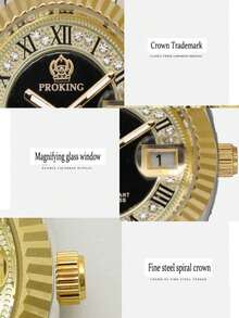 PROKING 女士腕表，不锈钢表壳和表带，防水，商务优雅奢华石英表，罗马数字表盘带日历显示，适合日常佩戴，生日和节日礼物之选。 - 黑色 - 查看 10