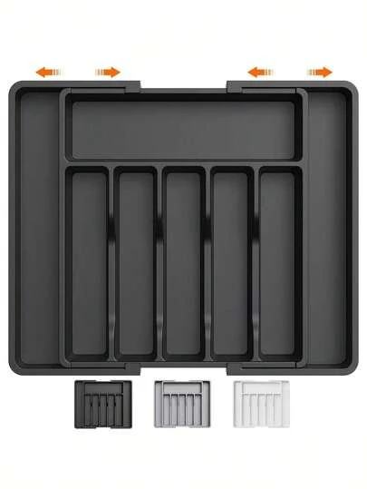 Organizador de cajón plateado, caja de almacenamiento de cubiertos práctica con cajones, caja de almacenamiento de cubiertos, tenedores y cuchillos de plástico ajustable y plegable multifuncional, bandeja organizadora expandible para utensilios de cocina