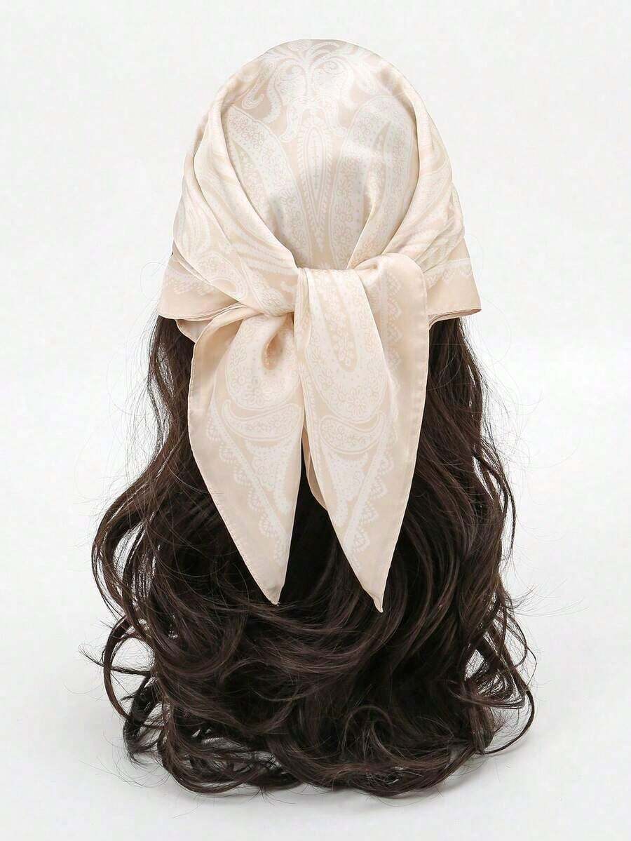 1Pc Ladies Simple Floral 70cm Square Scarf, New Spring Bandana Style Fashion Headband, Waistband, Hair Accessories, Womens Versatile Neckerchief - Be - Xem 1