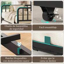 Litera Individual Con Cama Extra Con Cabecera + Enchufe, no Necesita somier, fácil Montaje - Negro - Ver 6