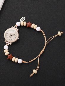 1pc Cute & Fresh Women/Student Quartz Watch With Star Decor Bracelet (Watch Not Included) - Beige - View 7