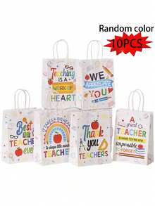 4 件/20 件套装教师答谢礼品纸袋带手柄 - 批量教师答谢礼物，开学庆典，年终派对 - 充满活力的设计和衷心的信息，纸质材料，教师圣诞礼物 - 彩色 - 查看 12
