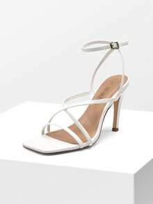 Women Stiletto Ankle Strap Heeled Sandals, Elegant Square Open Toe High Heeled Sandals For School Party Prom, Daily - 白色 - 查看 1