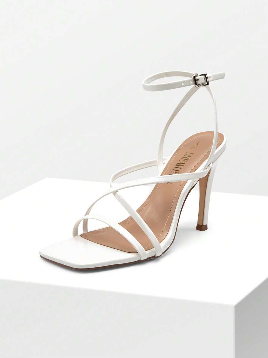 Women Stiletto Ankle Strap Heeled Sandals, Elegant Square Open Toe High Heeled Sandals For School Party Prom, Daily - 白色 - 查看 1