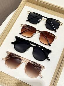 4pcs Women Plastic Wide Edged Square Solid Color Cheetah Print Tinted Lens Best Friend Style Classic Shades Basics Fashion Glasses Combination For School Outings,Street-Photography,Driving,Beach Party,Musical Festival Decoration - Multicolor - View 3