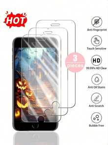 3pcs Compatible With Apple 7/8/X/XS/XR/11/12/13/14/15/16/16 Plus/16 Pro/16 Pro Max/16e17/17 Air/17 Pro/17 Pro Max, Anti-Scratch, Anti-Fingerprint, Waterproof, Dustproof, High-Definition Tempered Glass Screen Protector - Clear - View 1