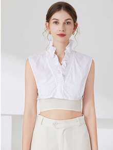 1pc Women's Elegant Pure White Polyester Fashion Fake Collar, V-Neck Lace Floral Ruffle Collar, Suitable For Daily Wear, All Seasons,Travel,Festival - Multicolor - View 2