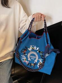 网红同款刺绣抽绳手提袋，游乐园设计，学生/通勤包 - 藍色 - 查看 5