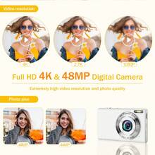 Nicamery Máy quay phim Vlog 4K Ultra HD, máy ảnh kỹ thuật số 48MP với tự động lấy nét, zoom 16X, máy ảnh chụp ảnh cầm tay di động để quay video và chụp ảnh độ nét cao, thiết bị quay phim cầm tay nhỏ gọn dành cho người mới bắt đầu, học sinh, sinh viên, du lịch, máy quay video blog, máy ảnh kỹ thuật số đa chức năng nhẹ, ổn định hình ảnh, quà tặng ngày lễ [Không bao gồm thẻ nhớ] - trắng - Xem 4