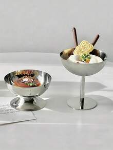 1pc Stainless Steel Dessert Cup/Ice Cream Bowl With High Handle, Tall Stem Ice Cream Cup, Ice Cream Serving Bowl With Stand, Suitable For Home, Party And Restaurant Desserts, Food Blogger Photography Props, Stationery, Afternoon Tea Desserts And Parties, Fruit Salad, Suitable For Family, Restaurant And Hotel Gatherings, Silver, Suitable For Women, Men And Family Gifts - Multicolor - View 4