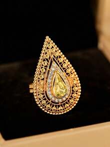 1枚复古奢华红蓝梨形切割立方氧化锆宽戒圈女士戒指，镀金镂空戒圈，完美适用于派对、宴会、婚礼、节日装饰，精致优雅的设计，是理想的珍贵珠宝礼品。 - 紅寶石-金色 - 查看 19