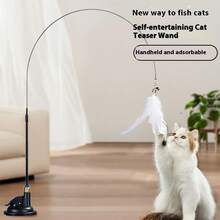 1个猫咪逗猫棒玩具，带羽毛、铃铛和吸盘，互动宠物玩具，供猫咪玩耍和锻炼 - 彩色 - 查看 1