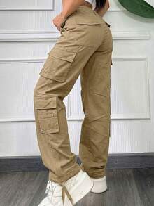 Dambyxor med flera fickor, casual Y2K-modell - Ljus kaki - Visa 2