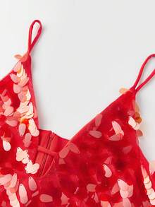 Vestido largo de verano para mujer, elegante, sin mangas, con escote en V profundo, tirantes finos, con lentejuelas, para fiesta, cita nocturna - Rojo - Ver 7