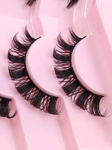 7 Pairs D Curl Russian Thick False Eyelashes, Volume Eyelashes Fake Eyelashes Dramatic Messy Mink Lashes Wispy Long Foxy Eye Lifting Look Eyelash Extension Criss-Cross Natural Fluffy Faux Mink Lashes, Reusable Full Strip Eyelashes, Makeup False Eyelashes - Black - View 5