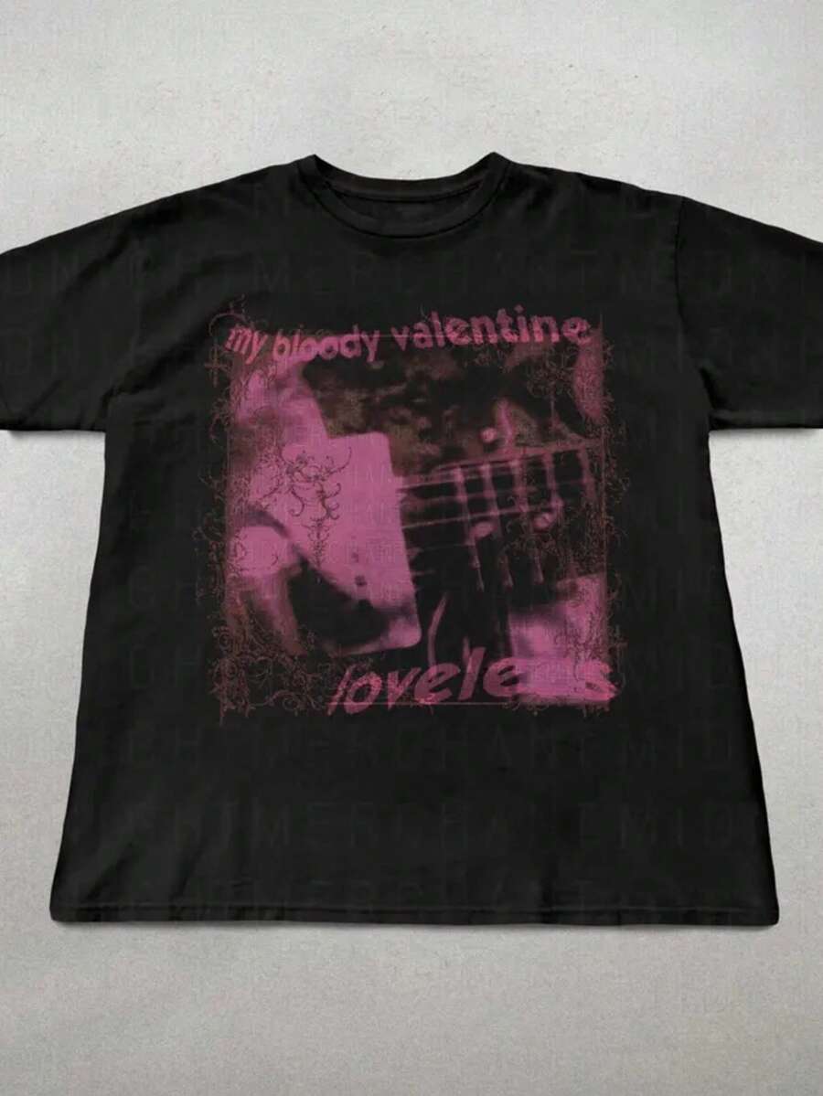 My Bloody Valentine Loveless T-Shirt, 90s Shoegaze Band Tee, Cute Shirts, 90s Retro Graphic Tee, Y2K Graphic Tees, Loveless Tee, Unisex - 黑色 - 查看 1