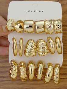 6件套时尚简约创意个性化C形奢华CCB耳环，欧美跨境新款 - 金色 - 查看 1